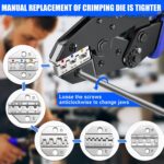 Crimping Tool Set 6PCS - Ratchet Wire Crimping Tool for Heat Shrink,Insulated Nylon,Non-Insulated,wire ferrules,Open Barrel Terminals,Solar Connectors - Crimper with 6 Interchangeable Die - Image 7