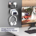KDD 4-in-1 Wall Mount Controller Holder - Dual Game Controller and Headphone Hanger with Anti-Slip Pads for Xbox ONE/X Series/PS5/PS4 - Detachable Desk Storage for Media Remote, Phone and Speaker - Image 6