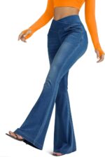 Knit Stretchy Jean Leggings for Women with Crossover High Waisted Bell Bottom Yoga Pants Flare Leggings with Pockets - Image 4