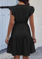 KIRUNDO Women Flutter Sleeve Summer Dress 2025 Spring V Neck Ruffle Flowy Tiered Knee Length Belted Beach Vacation Sundress - Image 3