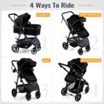 Baby Stroller, 2-in-1 Reversible Toddler Seat with Lie-Flat Mode, Foldable Infant Stroller with Canopy, One Button Brake, Adjustable Handle, Newborn Pushchair (Black B) - Image 3