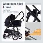 Baby Stroller, 2-in-1 Reversible Toddler Seat with Lie-Flat Mode, Foldable Infant Stroller with Canopy, One Button Brake, Adjustable Handle, Newborn Pushchair (Black B) - Image 5