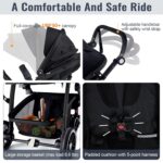 Baby Stroller, 2-in-1 Reversible Toddler Seat with Lie-Flat Mode, Foldable Infant Stroller with Canopy, One Button Brake, Adjustable Handle, Newborn Pushchair (Black B) - Image 7
