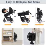 Baby Stroller, 2-in-1 Reversible Toddler Seat with Lie-Flat Mode, Foldable Infant Stroller with Canopy, One Button Brake, Adjustable Handle, Newborn Pushchair (Black B) - Image 8