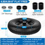 4.80/4.00-8" Flat Free Wheelbarrow Tire and Wheel, 14.5" Universal Fit Solid Tire with 5/8" or 3/4" Bearing, 3"-7" Hub, Adapter Kit Hand Truck Wheel Replacement for 3.50/2.50-8", 4.00-6"nhs etc - Image 3