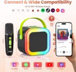 Mini Karaoke Machine for Kids Adults, Portable Bluetooth Mini Karaoke Microphone Singing Speaker Karaoke Player with 2 Wireless Mic, for All Smartphones,Birthday, Family,Home Party (Black Green) - Image 7