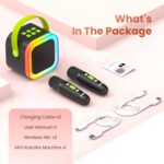 Mini Karaoke Machine for Kids Adults, Portable Bluetooth Mini Karaoke Microphone Singing Speaker Karaoke Player with 2 Wireless Mic, for All Smartphones,Birthday, Family,Home Party (Black Green) - Image 8