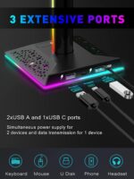 VCOM RGB Gaming Headphones Stand with 2 USB and 1 Type-C Ports, Headset Stand with 10 Light Modes and Non-Slip Rubber,Suitable for All Earphone Accessories, Best Gift for Desk Gamers - Image 4