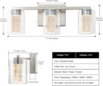 SineRise 3-Light Brushed Nickel Vanity Light with 3 Color Modes (3000K/4000K/6000K), Eye Protection LED Bathroom Light Fixture, Dimmable Modern Wall Light Over Mirror with Clear Glass Shade - Image 3