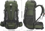 Bseash 60L Hiking Camping Backpack with Rain Cover, Waterproof Large Capacity Outdoor Sport Travel Daypack Climbing Touring (Army Green) - Image 3