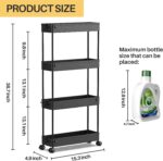 SPACEKEEPER Slim Rolling Storage Cart 4 Tier Bathroom Organizer Cart Mobile Shelving Unit Slide Out Utility Cart for Kitchen, Bthroom, Makeup, Craft, Laundry Narrow Places, Black - Image 3