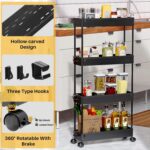 SPACEKEEPER Slim Rolling Storage Cart 4 Tier Bathroom Organizer Cart Mobile Shelving Unit Slide Out Utility Cart for Kitchen, Bthroom, Makeup, Craft, Laundry Narrow Places, Black - Image 5