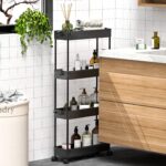 SPACEKEEPER Slim Rolling Storage Cart 4 Tier Bathroom Organizer Cart Mobile Shelving Unit Slide Out Utility Cart for Kitchen, Bthroom, Makeup, Craft, Laundry Narrow Places, Black - Image 6