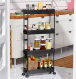 SPACEKEEPER Slim Rolling Storage Cart 4 Tier Bathroom Organizer Cart Mobile Shelving Unit Slide Out Utility Cart for Kitchen, Bthroom, Makeup, Craft, Laundry Narrow Places, Black - Image 9