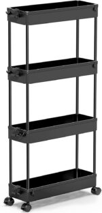 SPACEKEEPER Slim Rolling Storage Cart 4 Tier Bathroom Organizer Cart Mobile Shelving Unit Slide Out Utility Cart for Kitchen, Bthroom, Makeup, Craft, Laundry Narrow Places, Black - Image 10