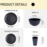 Supernal Wheat Straw Dinnerware Sets,Plates and Bowls Set, Dish Sets for 8, Unbreakable Plate for 8 Dishwasher Safe,Reusable Dinnerware Black-16pcs Plates, 8pcs Bowls, 8pcs Cups. - Image 3