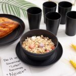Supernal Wheat Straw Dinnerware Sets,Plates and Bowls Set, Dish Sets for 8, Unbreakable Plate for 8 Dishwasher Safe,Reusable Dinnerware Black-16pcs Plates, 8pcs Bowls, 8pcs Cups. - Image 4