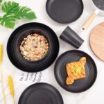 Supernal Wheat Straw Dinnerware Sets,Plates and Bowls Set, Dish Sets for 8, Unbreakable Plate for 8 Dishwasher Safe,Reusable Dinnerware Black-16pcs Plates, 8pcs Bowls, 8pcs Cups. - Image 10