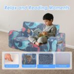 Kids Couch Extra Large,Glow in The Dark 2-in-1 Folding Kids Sofa Bed for Boys,2 Seats Convertible Sleeper Lounger Toddler Couch for Children Bedroom Playroom Nursery,Marine - Image 7