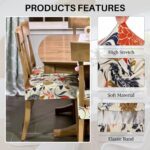 SearchI Stretch Dining Chair Seat Covers Set of 6, Soft Removable Washable Seat Covers for Dining Chairs, Dining Room Seat Cover Protector (Rear-Covered, Orange Flowers) - Image 3