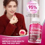 Calcium Magnesium Zinc Gummies & Vitamin D3,B6,B12,Immune & Supporting Bone Health Calcium Magnesium Supplement for Women Men,Sugar-Free Vegan Raspberry Flavor 90 Counts - Image 3