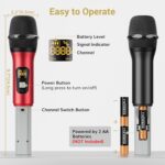 Wireless Microphone System, TONOR Professional Metal Cordless Karaoke Microphones, Handheld Dynamic Mic Set with Receiver for Party, Meeting, KTV, Church, DJ, Wedding, Singing, 200ft, TW820 Black &Red - Image 8