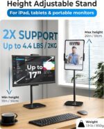 COOPER TabStand Height Adjustable iPad Stand for Desk, Heavy-Duty 7-17" Tablet Holder & Portable Monitor Stand | 4.4lb Holding Strength | iPad Holder for Pro, Air, Mini, Kindle (Night Black) - Image 3