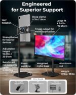 COOPER TabStand Height Adjustable iPad Stand for Desk, Heavy-Duty 7-17" Tablet Holder & Portable Monitor Stand | 4.4lb Holding Strength | iPad Holder for Pro, Air, Mini, Kindle (Night Black) - Image 8
