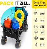 Heavy Duty Beach Wagon with 9" Big Sand-Proof Wheels – 440lb Capacity, Sekey 200L Oversized Foldable Cart | Adjustable Handle & All-Terrain Tires for Sand, Camping, Groceries. Black - Image 4