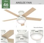 Hunter 46 inch Indoor Ceiling Fan with LED Light - White Ceiling Fan with Pull Chain, For Bedroom, Living Room, or Kitchen, Low Profile Mount, No Remote, 5 Blades - Anslee 59269, Fresh White - Image 4