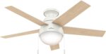 Hunter 46 inch Indoor Ceiling Fan with LED Light - White Ceiling Fan with Pull Chain, For Bedroom, Living Room, or Kitchen, Low Profile Mount, No Remote, 5 Blades - Anslee 59269, Fresh White - Image 12