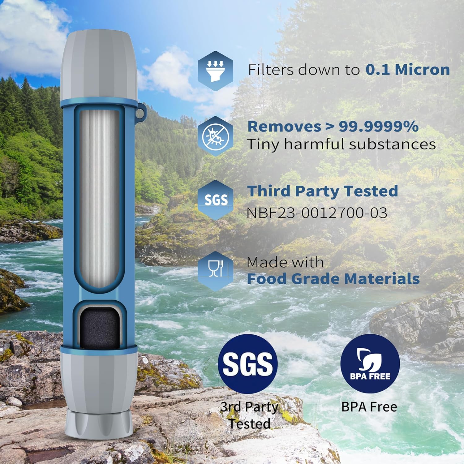 4 Pack Water Filter Straw, Portable Personal Water Filtration System, Water Purifier Survival, Emergency Preparedness for Camping Hiking Drinking Travel Hunting and Family Outing - Image 3