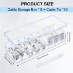 Tatuo 4 Pcs Cable Organizer Box with Wire Ties, Plastic Cord Storage Box with Lid, Electronics Organizer for Home Office Desk Organizers and Accessories (10.79'' X 3.78'' X 1.97'',Clear) - Image 3