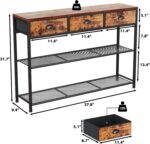 Furologee Entryway Table, 38'' Console Sofa Table with 3 Fabric Drawers, Industrial Entry Way Table with Storage Shelves, Display Shelf for Living Room, Hallway, Entrance, Foyer, Rustic Brown - Image 4