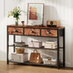 Furologee Entryway Table, 38'' Console Sofa Table with 3 Fabric Drawers, Industrial Entry Way Table with Storage Shelves, Display Shelf for Living Room, Hallway, Entrance, Foyer, Rustic Brown - Image 6