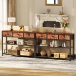 Furologee Entryway Table, 38'' Console Sofa Table with 3 Fabric Drawers, Industrial Entry Way Table with Storage Shelves, Display Shelf for Living Room, Hallway, Entrance, Foyer, Rustic Brown - Image 8