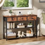 Furologee Entryway Table, 38'' Console Sofa Table with 3 Fabric Drawers, Industrial Entry Way Table with Storage Shelves, Display Shelf for Living Room, Hallway, Entrance, Foyer, Rustic Brown - Image 10