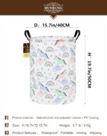 HUNRUNG Laundry Hamper,Large Canvas Fabric Lightweight Storage Basket Toy Organizer Dirty Clothes Collapsible Waterproof for College Dorms（Round-Star Unicorn） - Image 3