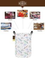 HUNRUNG Laundry Hamper,Large Canvas Fabric Lightweight Storage Basket Toy Organizer Dirty Clothes Collapsible Waterproof for College Dorms（Round-Star Unicorn） - Image 4
