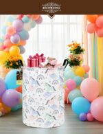 HUNRUNG Laundry Hamper,Large Canvas Fabric Lightweight Storage Basket Toy Organizer Dirty Clothes Collapsible Waterproof for College Dorms（Round-Star Unicorn） - Image 5