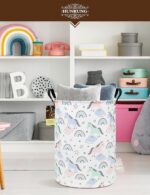 HUNRUNG Laundry Hamper,Large Canvas Fabric Lightweight Storage Basket Toy Organizer Dirty Clothes Collapsible Waterproof for College Dorms（Round-Star Unicorn） - Image 6