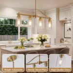 Island Light for Kitchen, 4-Light Linear Chandelier Pendant Lighting for Kitchen Island, Brushed Gold Dining Room Light Fixture Over Table with Clear Glass Shades - Image 3