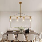 Island Light for Kitchen, 4-Light Linear Chandelier Pendant Lighting for Kitchen Island, Brushed Gold Dining Room Light Fixture Over Table with Clear Glass Shades - Image 5