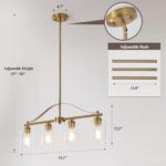Island Light for Kitchen, 4-Light Linear Chandelier Pendant Lighting for Kitchen Island, Brushed Gold Dining Room Light Fixture Over Table with Clear Glass Shades - Image 7