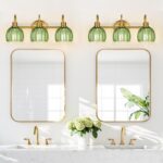 Bathroom Light Fixtures (3-Light, 20 in), Brushed Gold Vanity Lights for Bathroom with Ribbed Green Tulip Glass Shade, Vintage Vanity Wall Lights for Mirror Bedroom Living Room Hallway - Image 8