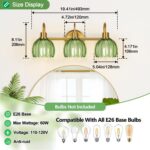 Bathroom Light Fixtures (3-Light, 20 in), Brushed Gold Vanity Lights for Bathroom with Ribbed Green Tulip Glass Shade, Vintage Vanity Wall Lights for Mirror Bedroom Living Room Hallway - Image 9