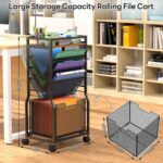 8 Tier Rolling File Cart with Hanging File Folder Organizer, Mobile File Organizer with 2 Sides Access Bookcase, Beside/Under Desk Cart with Wheels for Office Home School - Image 4