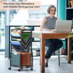 8 Tier Rolling File Cart with Hanging File Folder Organizer, Mobile File Organizer with 2 Sides Access Bookcase, Beside/Under Desk Cart with Wheels for Office Home School - Image 5