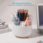 Desk Pencil Pen Holder - 5 Slot 360 Degree Rotating Desk Pen Organizer for Desktop Storage Stationery Supplies Cup Pot - White - Image 3