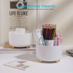 Desk Pencil Pen Holder - 5 Slot 360 Degree Rotating Desk Pen Organizer for Desktop Storage Stationery Supplies Cup Pot - White - Image 4